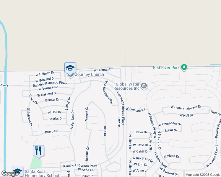 map of restaurants, bars, coffee shops, grocery stores, and more near 22475 Dietz Drive in Maricopa