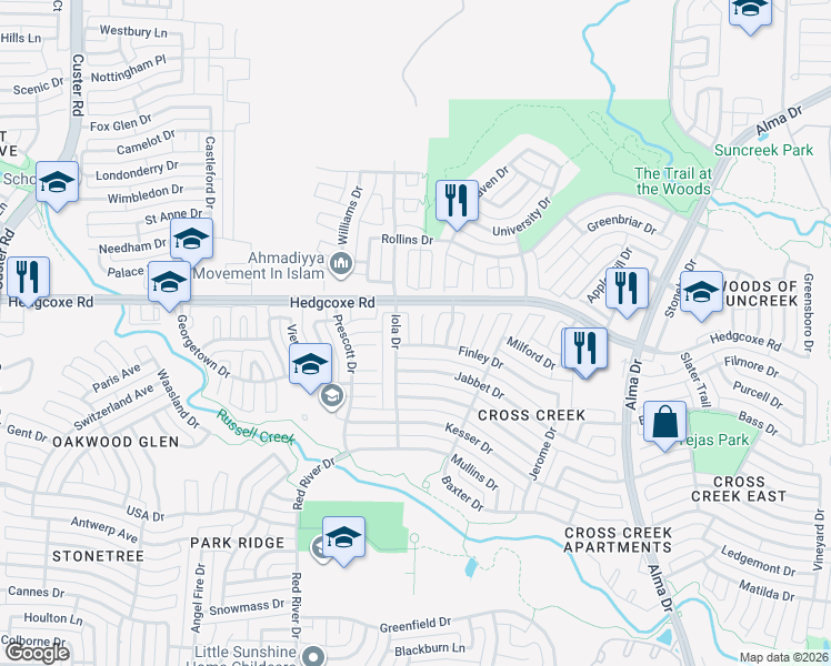 map of restaurants, bars, coffee shops, grocery stores, and more near 7912 Simpkins Place in Plano