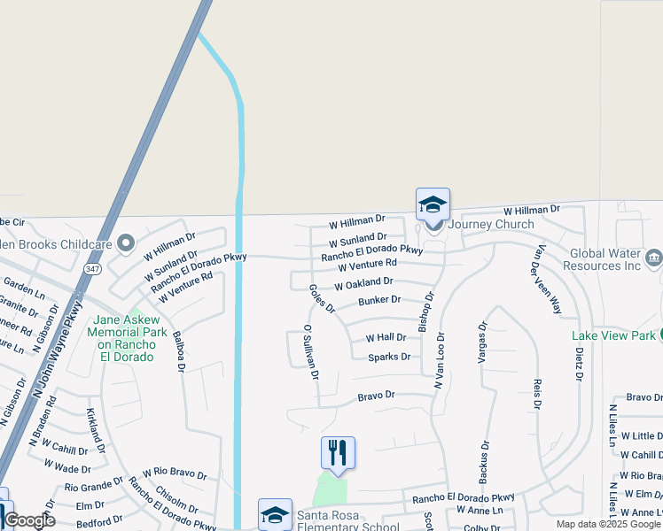 map of restaurants, bars, coffee shops, grocery stores, and more near 42659 West Sunland Drive in Maricopa