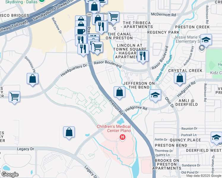 map of restaurants, bars, coffee shops, grocery stores, and more near 8000 Ingram Dr in Plano