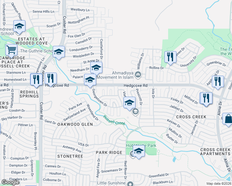 map of restaurants, bars, coffee shops, grocery stores, and more near 7953 Vienna Drive in Plano