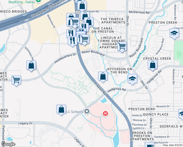 map of restaurants, bars, coffee shops, grocery stores, and more near 8000 Ingram Dr in Plano