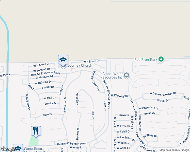 map of restaurants, bars, coffee shops, grocery stores, and more near 22499 Dietz Drive in Maricopa