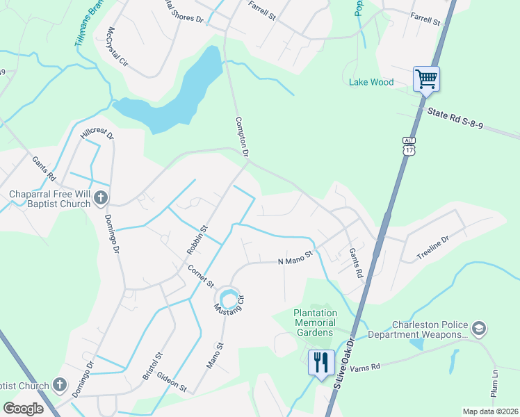 map of restaurants, bars, coffee shops, grocery stores, and more near 144 Cannon Court in Moncks Corner