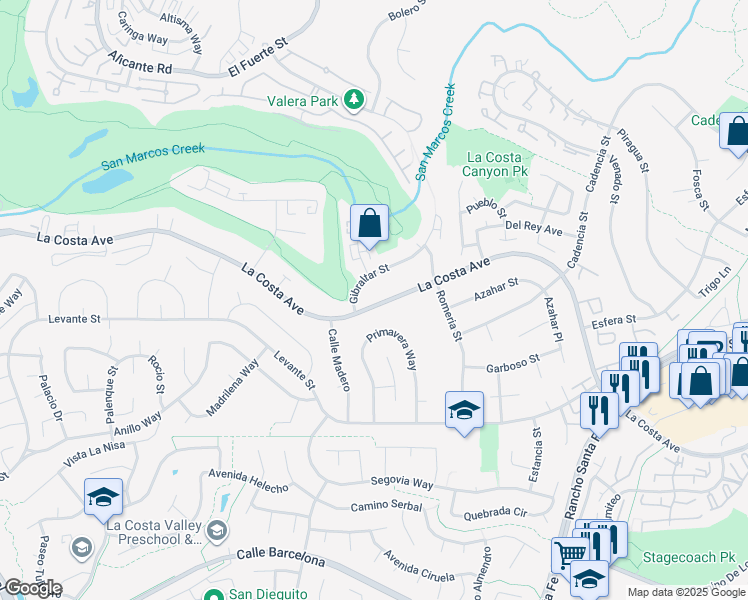 map of restaurants, bars, coffee shops, grocery stores, and more near 2912 La Costa Avenue in Carlsbad
