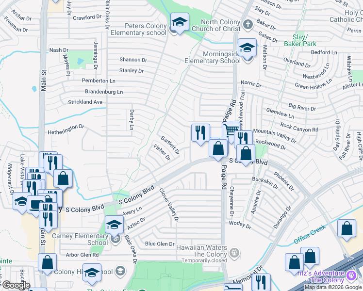 map of restaurants, bars, coffee shops, grocery stores, and more near 5209 Ivy Drive in The Colony