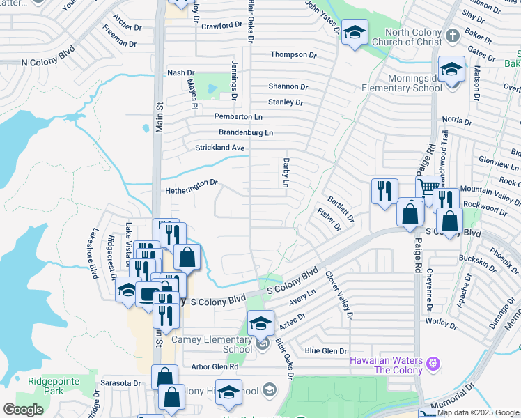 map of restaurants, bars, coffee shops, grocery stores, and more near 5009 Crutchberry Place in The Colony