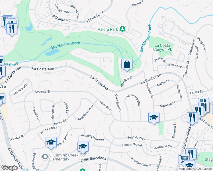 map of restaurants, bars, coffee shops, grocery stores, and more near 2652 La Costa Avenue in Carlsbad