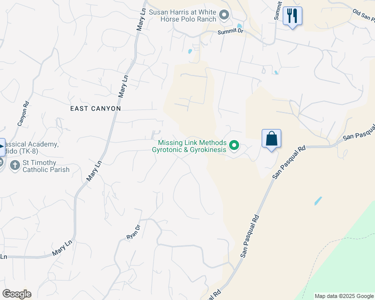 map of restaurants, bars, coffee shops, grocery stores, and more near 2927 Lawrence Lane in Escondido