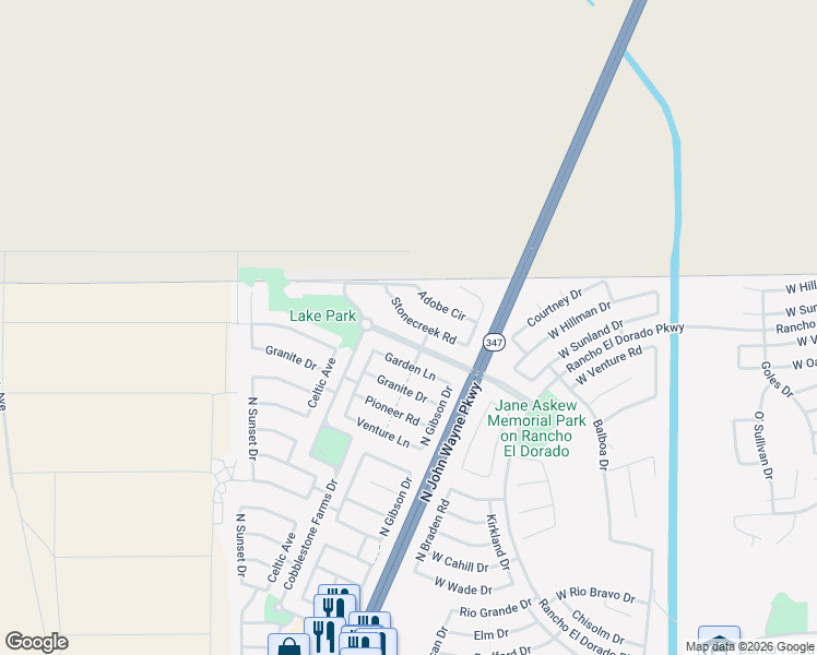 map of restaurants, bars, coffee shops, grocery stores, and more near 44023 Stonecreek Road in Maricopa