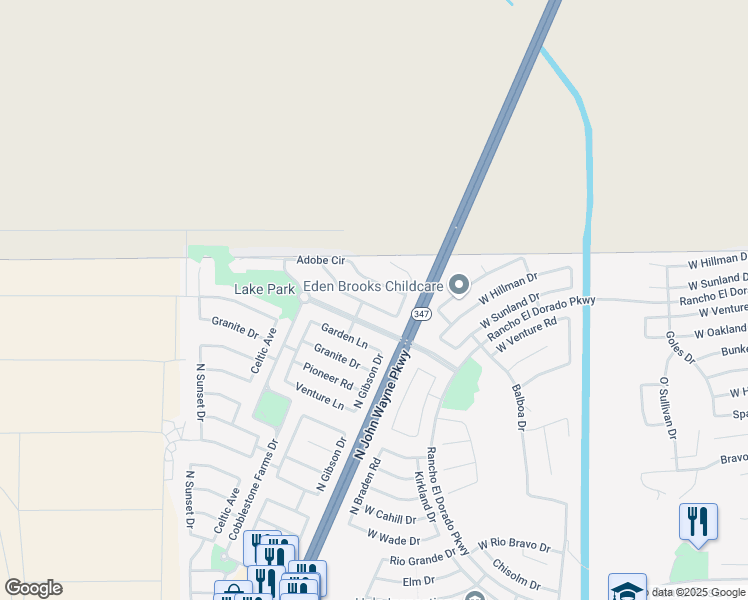map of restaurants, bars, coffee shops, grocery stores, and more near 43944 Stonecreek Road in Maricopa