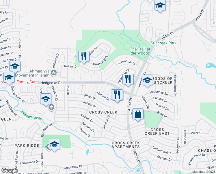 map of restaurants, bars, coffee shops, grocery stores, and more near 7922 Aaron Circle in Plano