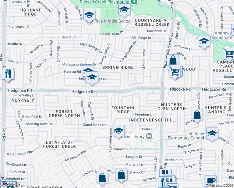 map of restaurants, bars, coffee shops, grocery stores, and more near 7920 Aqua Vista Drive in Plano