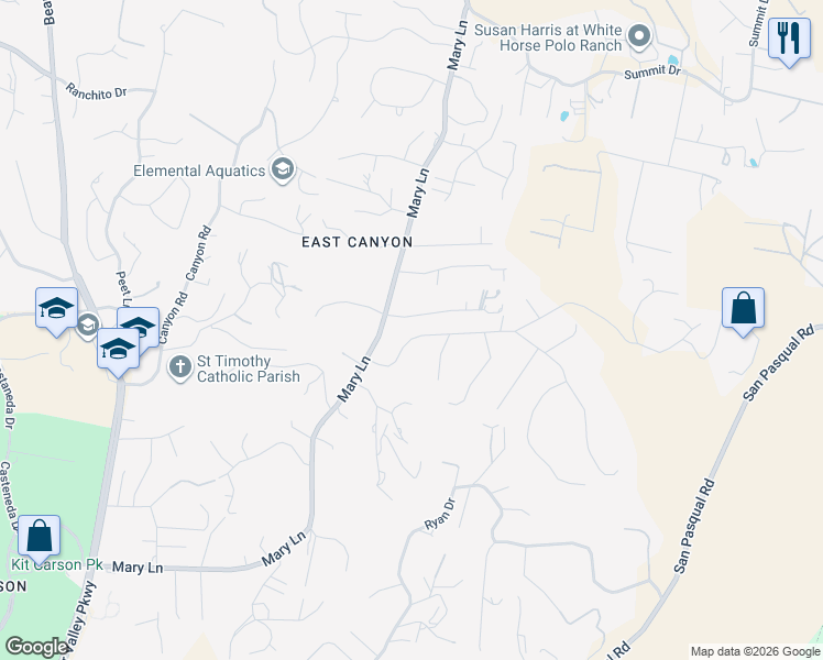 map of restaurants, bars, coffee shops, grocery stores, and more near 2640 Anaheim Street in Escondido