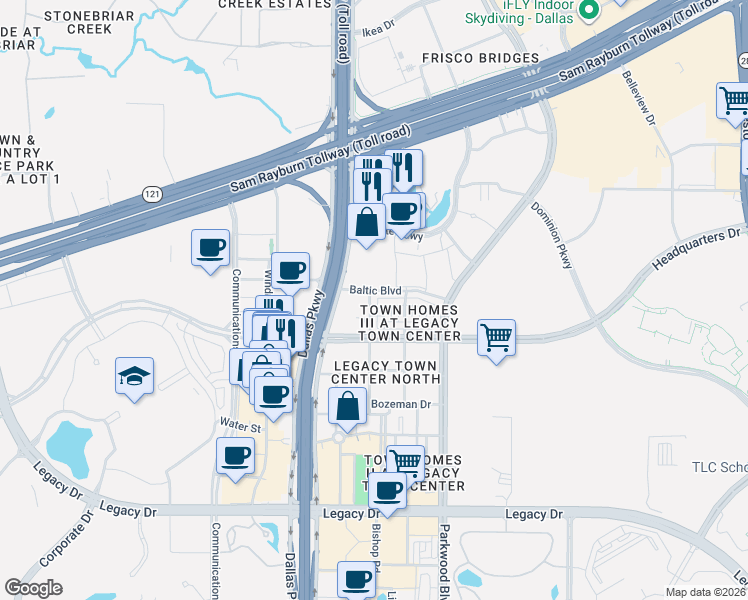 map of restaurants, bars, coffee shops, grocery stores, and more near 7940 Bishop Road in Plano