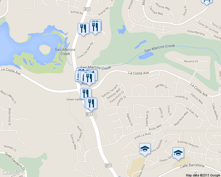 map of restaurants, bars, coffee shops, grocery stores, and more near 2016 Subida Terrace in Carlsbad