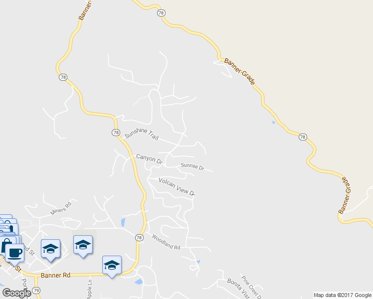map of restaurants, bars, coffee shops, grocery stores, and more near 1225 Sunshine Trail in Julian