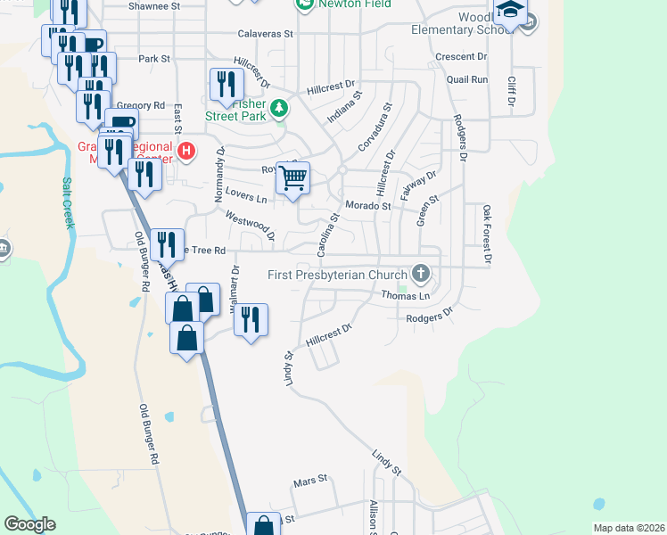 map of restaurants, bars, coffee shops, grocery stores, and more near 1202 Randy Drive in Graham