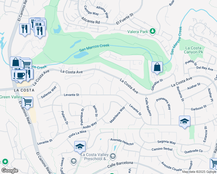 map of restaurants, bars, coffee shops, grocery stores, and more near 7631 Nueva Castilla Way in Carlsbad