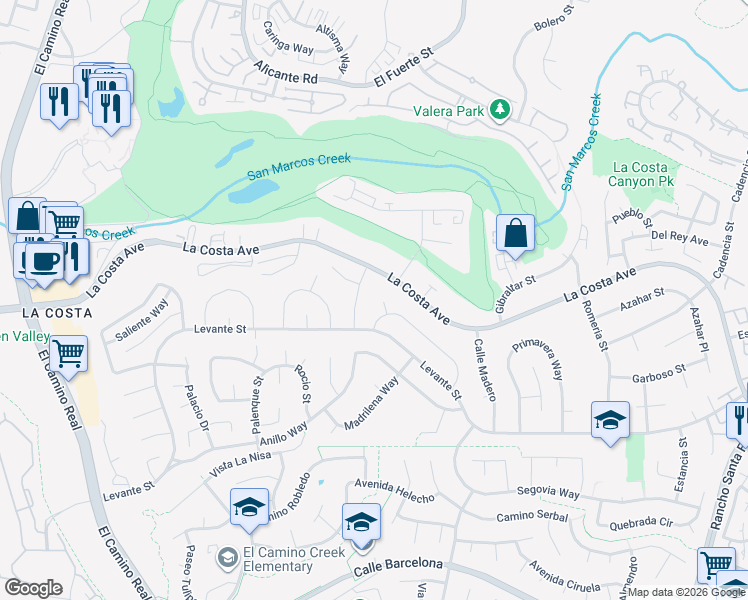 map of restaurants, bars, coffee shops, grocery stores, and more near 2622 Mallorca Pl in Carlsbad