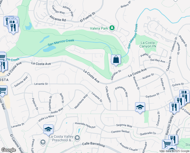 map of restaurants, bars, coffee shops, grocery stores, and more near 2644 La Costa Avenue in Carlsbad