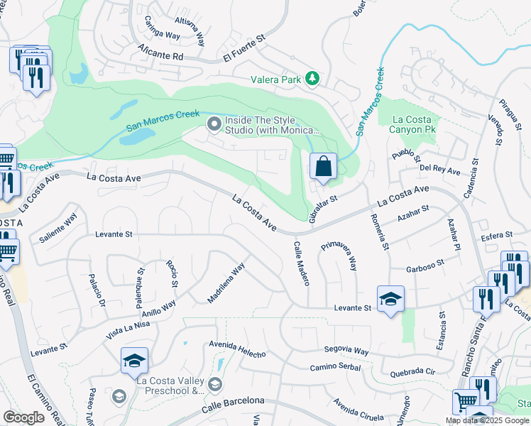 map of restaurants, bars, coffee shops, grocery stores, and more near 2644 La Costa Avenue in Carlsbad