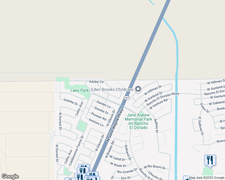 map of restaurants, bars, coffee shops, grocery stores, and more near 43957 Adobe Circle in Maricopa