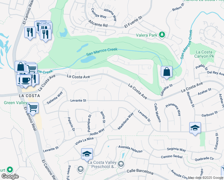 map of restaurants, bars, coffee shops, grocery stores, and more near 2438 Sacada Circle in Carlsbad