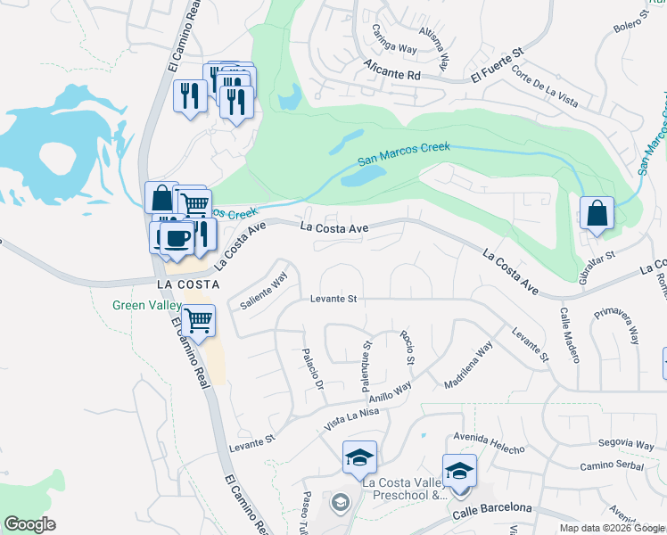 map of restaurants, bars, coffee shops, grocery stores, and more near 2451 Torrejon Place in Carlsbad