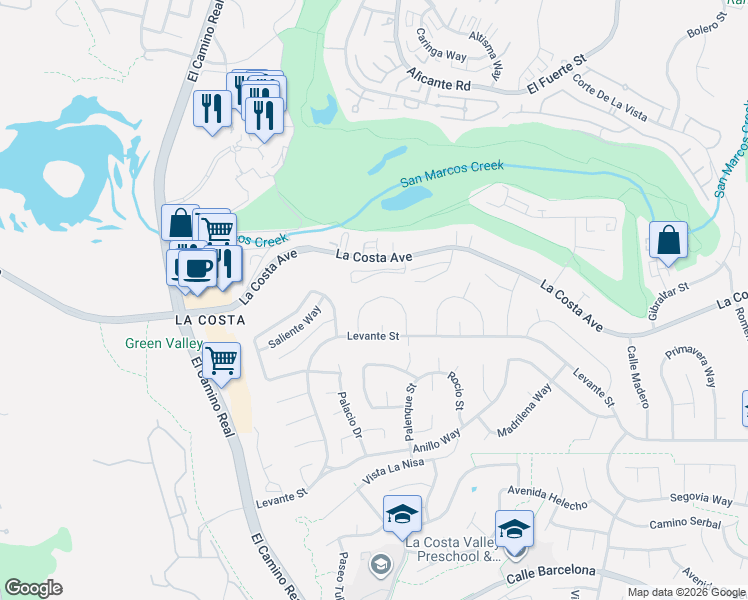 map of restaurants, bars, coffee shops, grocery stores, and more near 2451 Torrejon Place in Carlsbad