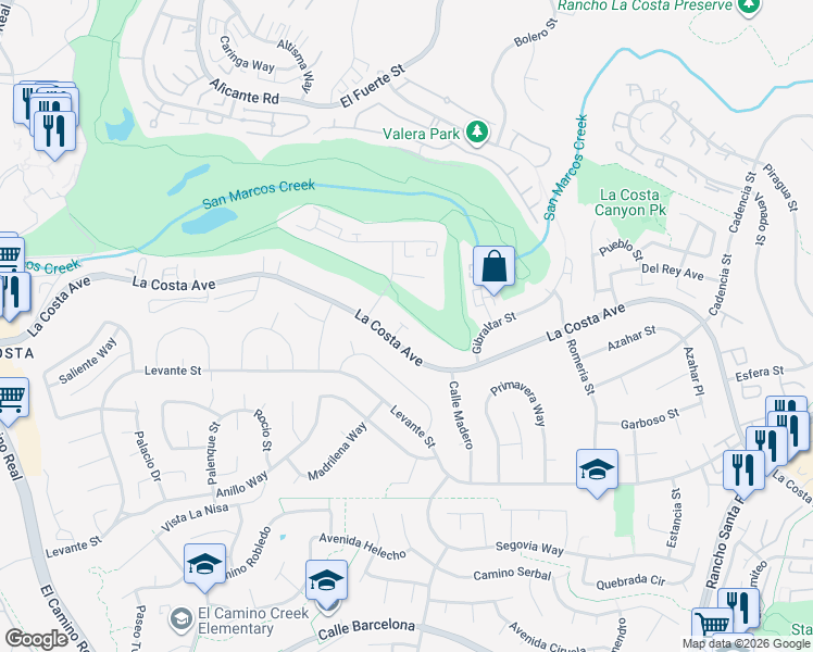 map of restaurants, bars, coffee shops, grocery stores, and more near 2652 La Costa Avenue in Carlsbad