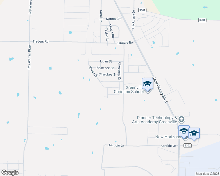 map of restaurants, bars, coffee shops, grocery stores, and more near 8922 Kiowa Drive in Greenville