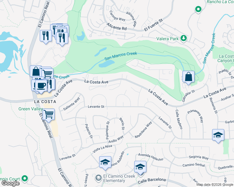 map of restaurants, bars, coffee shops, grocery stores, and more near 2414 Sacada Circle in Carlsbad
