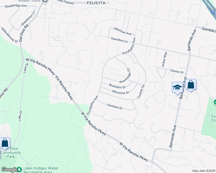map of restaurants, bars, coffee shops, grocery stores, and more near 1607 Winsome Drive in Escondido