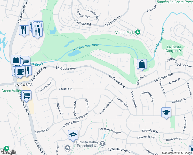 map of restaurants, bars, coffee shops, grocery stores, and more near 7631 Nueva Castilla Way in Carlsbad