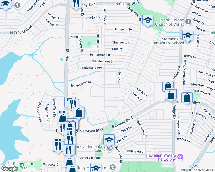 map of restaurants, bars, coffee shops, grocery stores, and more near 5009 Crutchberry Place in The Colony