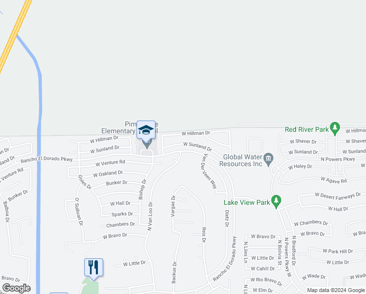 map of restaurants, bars, coffee shops, grocery stores, and more near 41925 W Sunland Dr in Maricopa