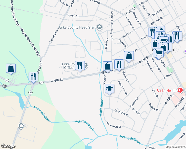 map of restaurants, bars, coffee shops, grocery stores, and more near 713 West 6th Street in Waynesboro