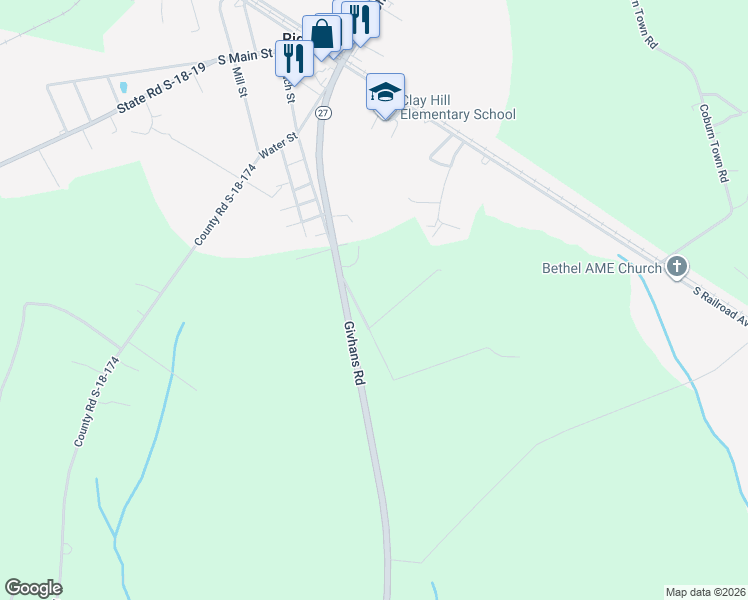 map of restaurants, bars, coffee shops, grocery stores, and more near 105 Snipes Lane in Ridgeville