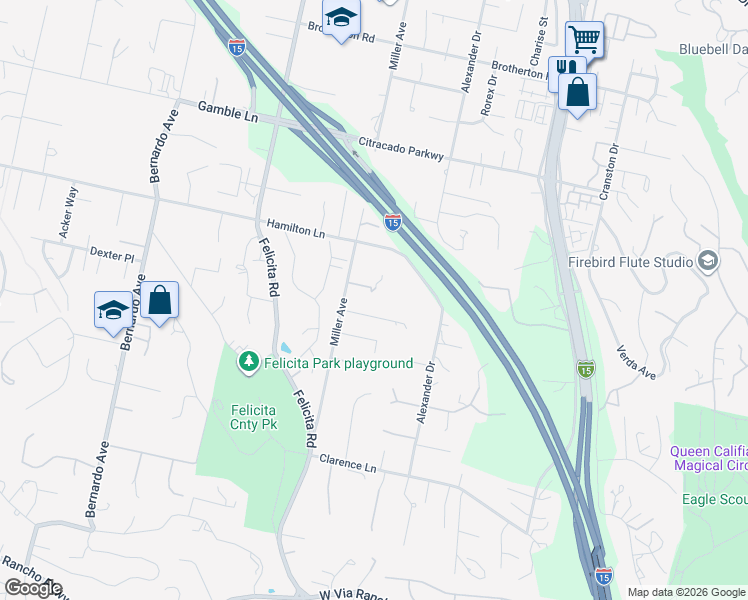 map of restaurants, bars, coffee shops, grocery stores, and more near 622 Las Colinas Drive in Escondido