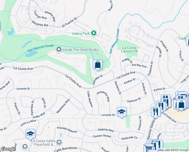 map of restaurants, bars, coffee shops, grocery stores, and more near 7530 Jerez Court in Carlsbad