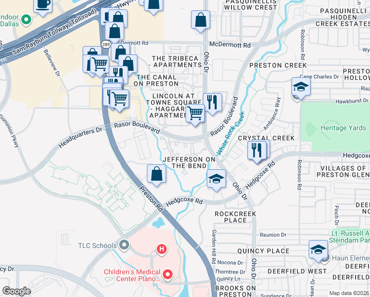 map of restaurants, bars, coffee shops, grocery stores, and more near 8025 Ohio Drive in Plano