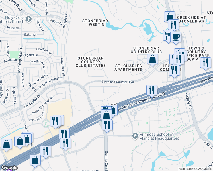 map of restaurants, bars, coffee shops, grocery stores, and more near 1450 Hilton Head Lane in Frisco