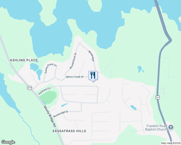 map of restaurants, bars, coffee shops, grocery stores, and more near 119 Moss Creek Drive in LaGrange