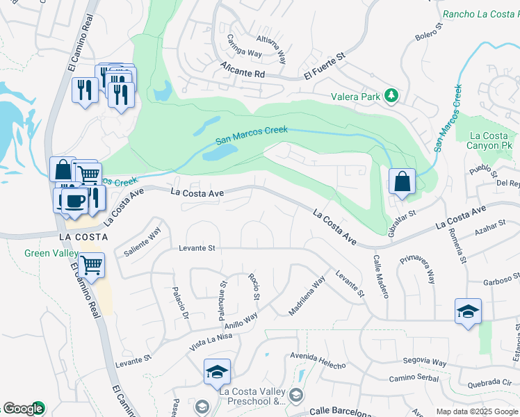 map of restaurants, bars, coffee shops, grocery stores, and more near 2424 Badajoz Place in Carlsbad