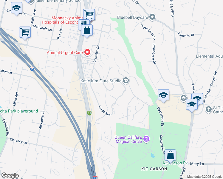 map of restaurants, bars, coffee shops, grocery stores, and more near 2755 Las Palmas Avenue in Escondido