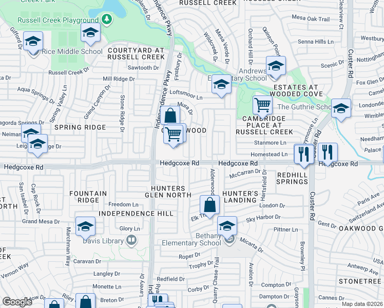map of restaurants, bars, coffee shops, grocery stores, and more near 8017 Case Drive in Plano