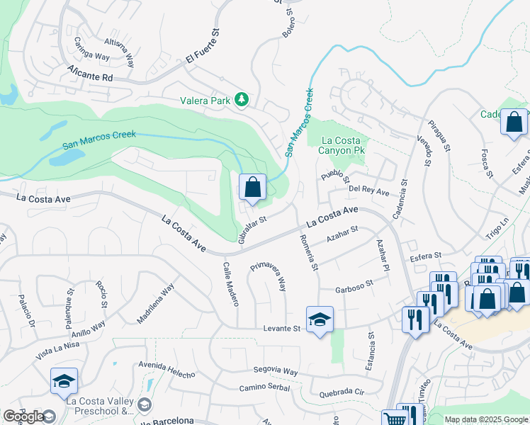 map of restaurants, bars, coffee shops, grocery stores, and more near 7559 Gibraltar Street in Carlsbad