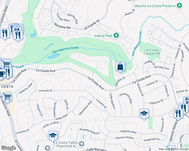 map of restaurants, bars, coffee shops, grocery stores, and more near 7548 Vieja Castilla Way in Carlsbad