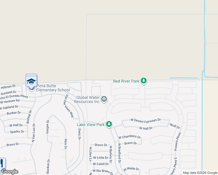 map of restaurants, bars, coffee shops, grocery stores, and more near 22828 North Bolivia Street in Maricopa
